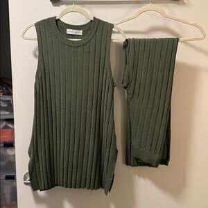 Petal + Pup Olive Green Ribbed Sleeveless Top and Pants Set